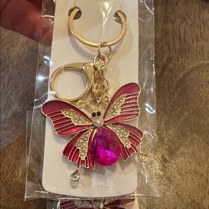 Hot Pink Rhinestone Butterfly Keychain